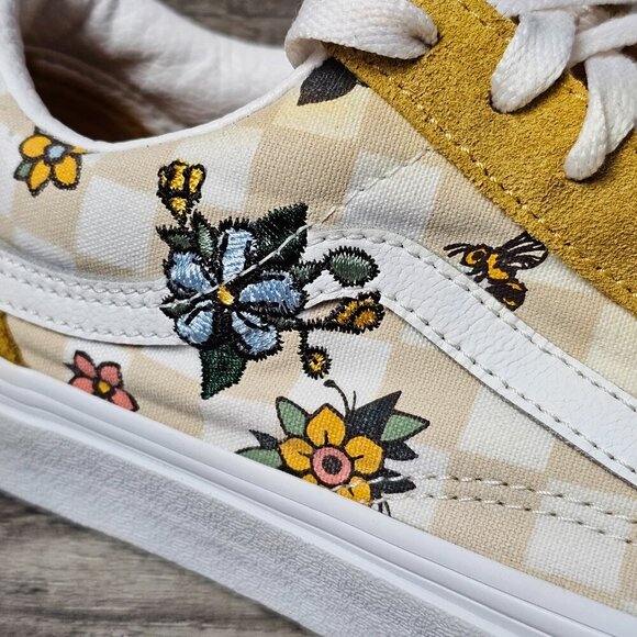 VANS Old Skool GARDEN Floral Check Cottage Embroidered Suede Skate Sneaker Shoe - Picture 9 of 11
